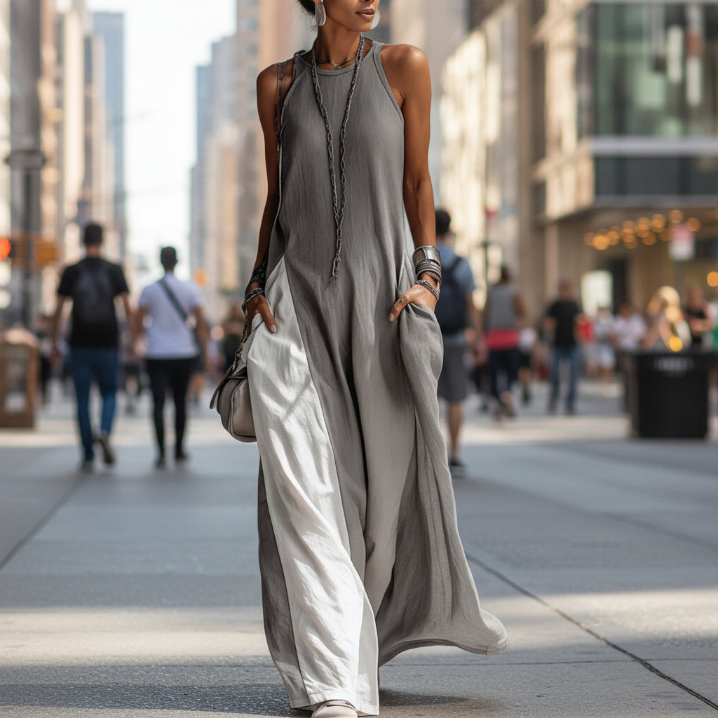 Off-Shoulder Color-Block Flared Maxi Dress with Pockets | 5 Colors FitiqueFit