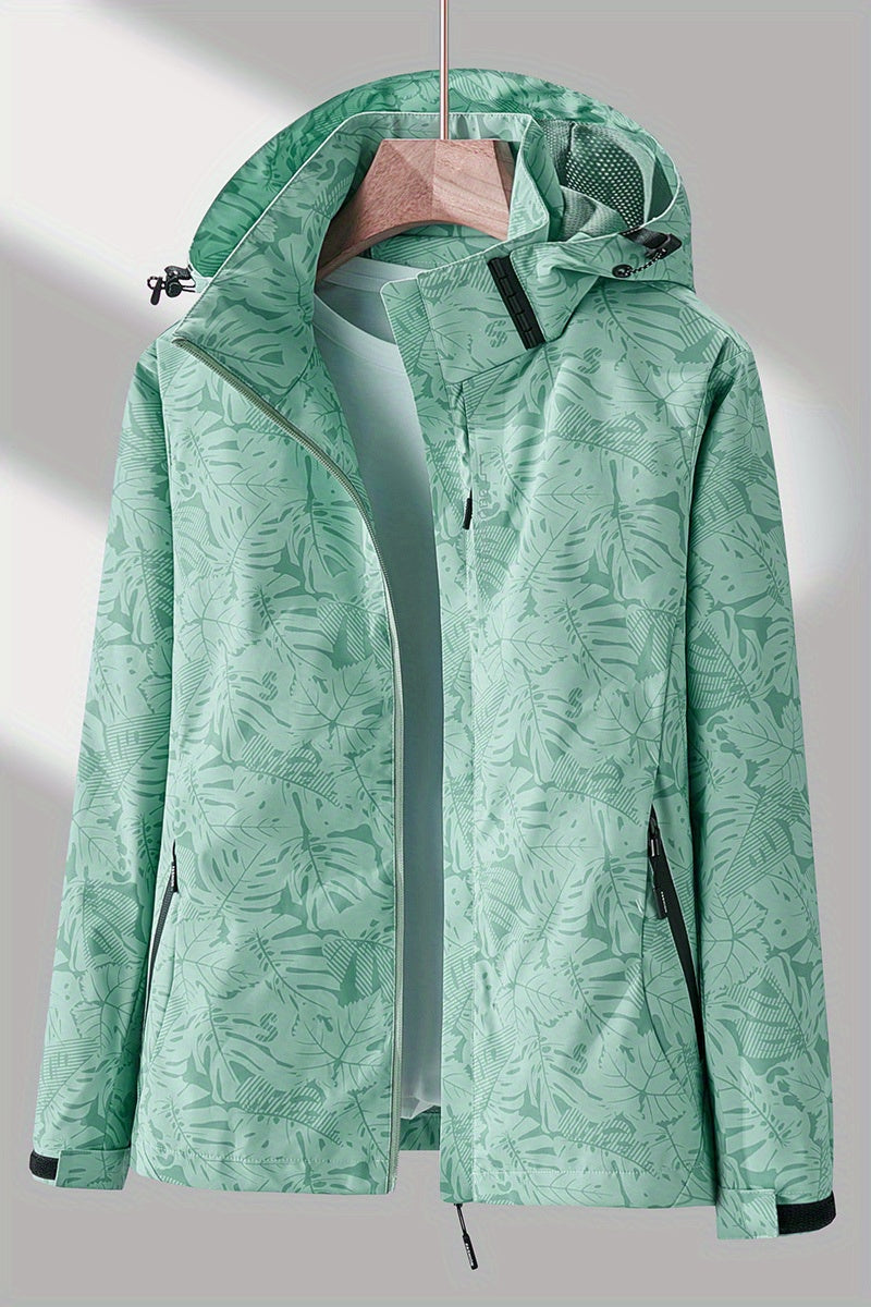 Women'S Outdoor Windbreaker Jacket | Casual Stand Collar, Non-Stretch Fabric, Random Print, Long Sleeve, Zipper Closure, Detachable Hood NovaCart