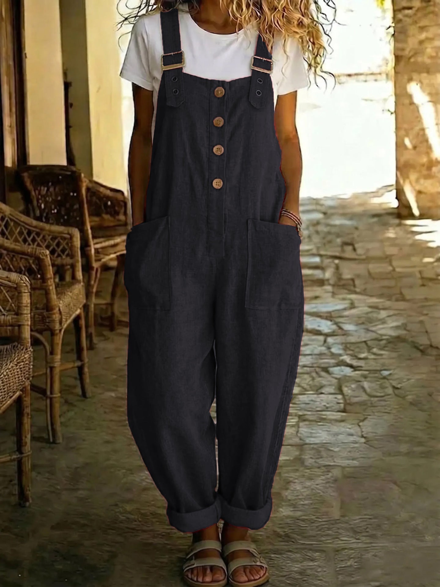 Women's Vintage High-Waist Straight-Leg Overalls – Sleeveless Suspender Jumpsuit FitiqueFit