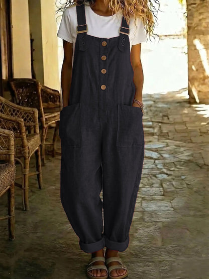 Women's Vintage High-Waist Straight-Leg Overalls – Sleeveless Suspender Jumpsuit FitiqueFit