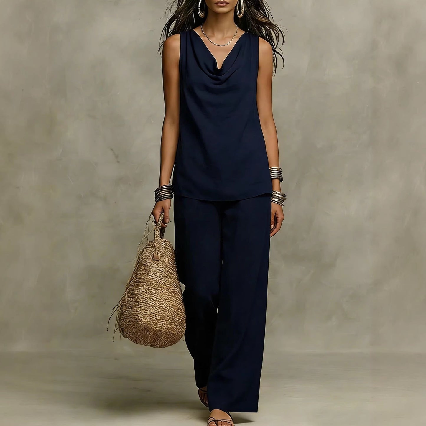Women's Slash-Neck Sleeveless Tank Top & Casual Pants Set FitiqueFit
