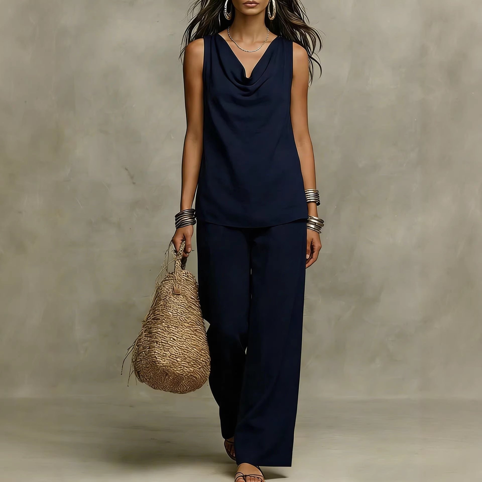 Women's Slash-Neck Sleeveless Tank Top & Casual Pants Set FitiqueFit