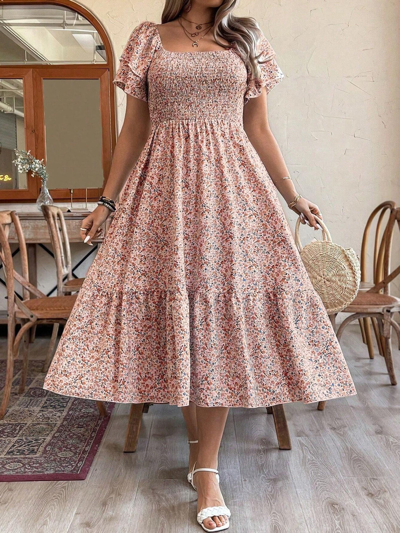 Plus Size Backless Midi Dress – Elegant Pleated Summer Party Dress FitiqueFit