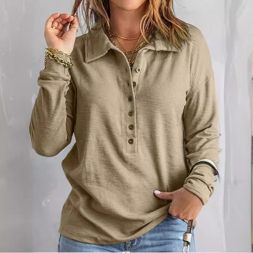 Women's Loose Fit Long Sleeve Knit Top – Button Detail, S–5XL FitiqueFit