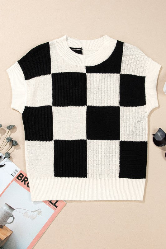 Checker Colorblock Crewneck Short Sleeve Sweater Shop Style & More | Fresh Looks, Everyday Deals & Free Shipping