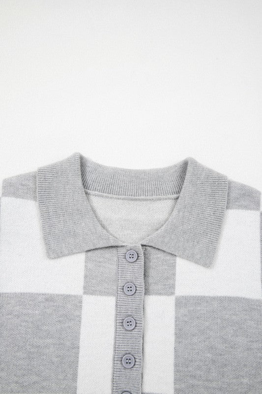 Plus Size Checker Buttoned Polo Collar Sweater Shop Style & More | Fresh Looks, Everyday Deals & Free Shipping