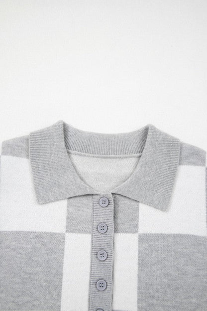 Plus Size Checker Buttoned Polo Collar Sweater Shop Style & More | Fresh Looks, Everyday Deals & Free Shipping