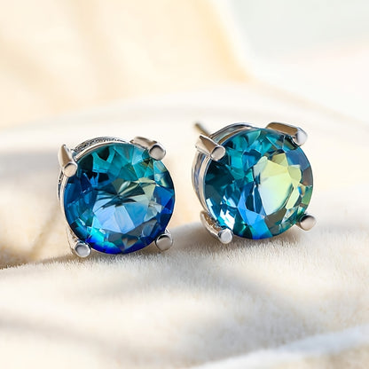 Sterling Silver Earrings, 925 Earrings, Color Earrings, Multi-Color Anti-Allergy, 678 Mm Round Single Gem Earrings, Suitable for Women And NovaCart