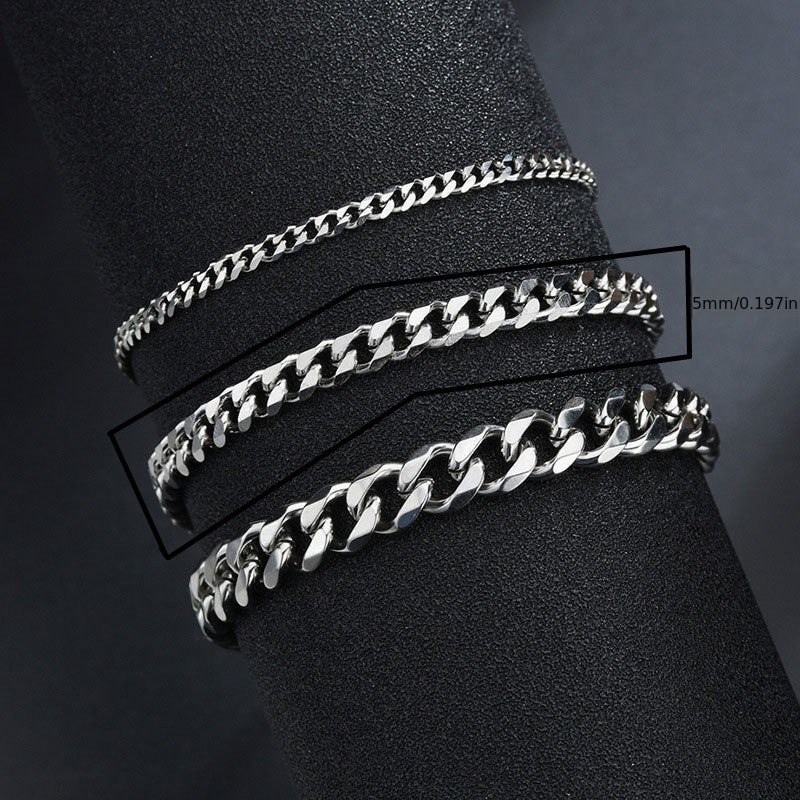 3/5/7/mm Fashion Simple Stainless Steel Cuban Chain Bracelet For Men And Women NovaCart