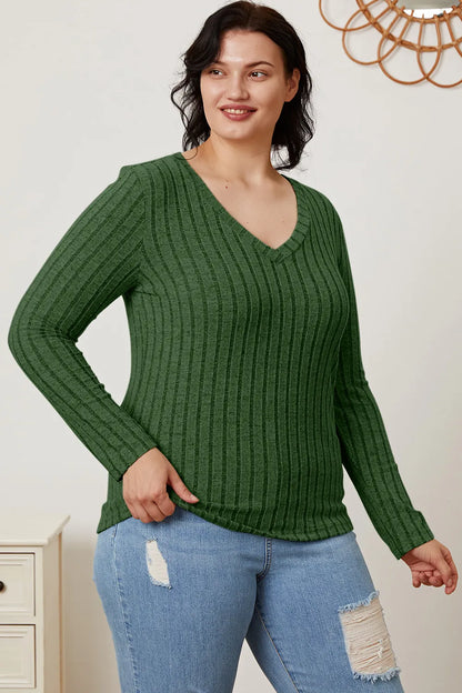 Basic Bae Full Size Ribbed V-Neck Long Sleeve T-Shirt New Era Fashion LLc