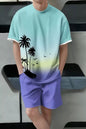 Men's Full Size Tropical Print Casual Tee and Shorts Set Plus Size New Era Fashion LLc