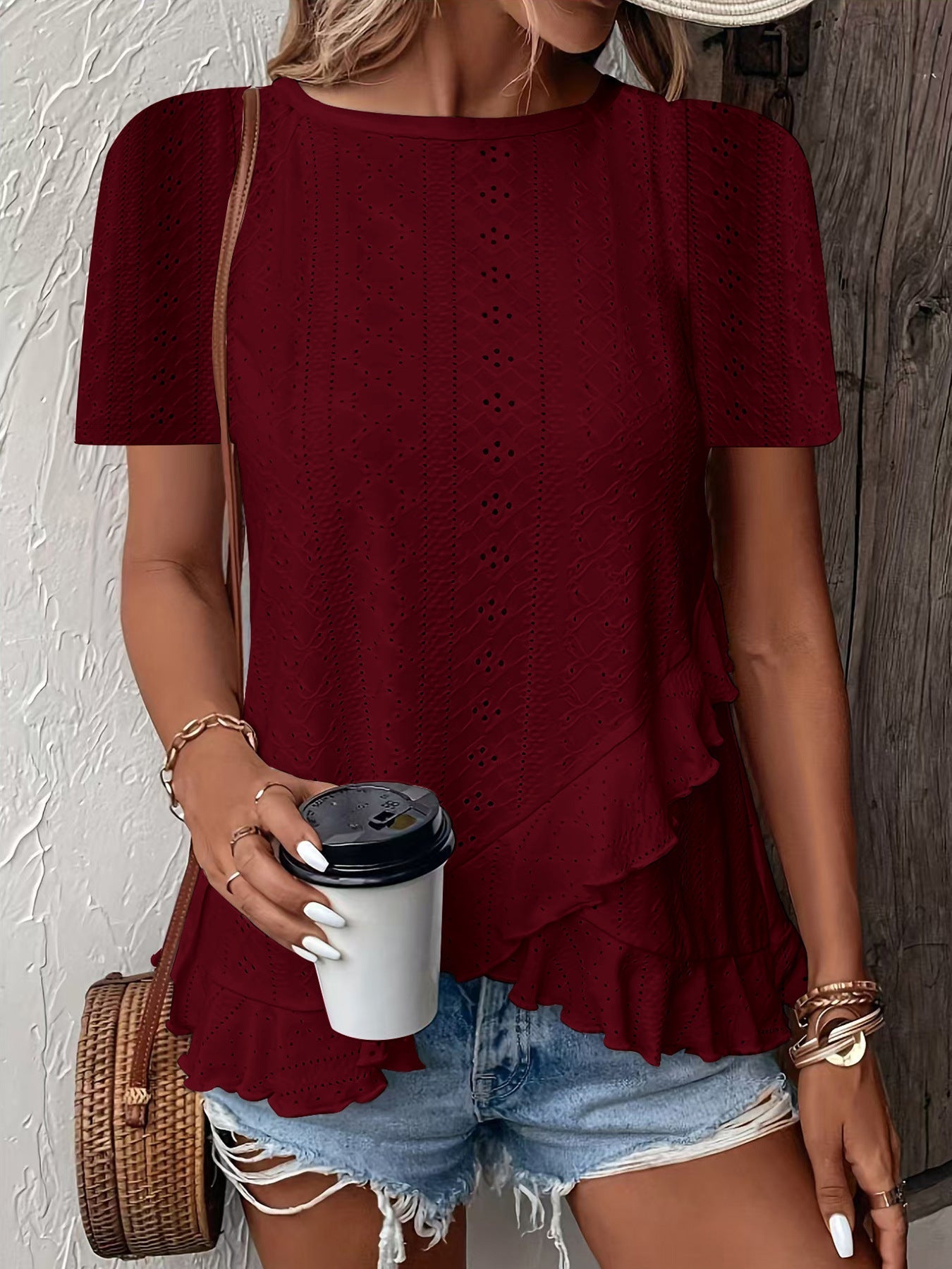 Women’s Casual Solid Color Short Sleeve Crew Neck Top FitiqueFit