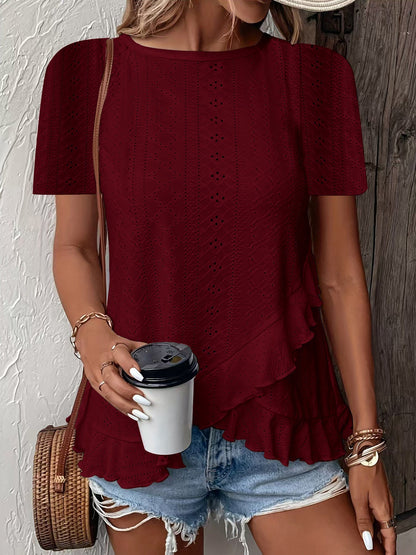 Women’s Casual Solid Color Short Sleeve Crew Neck Top FitiqueFit
