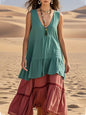Women's Sleeveless Color-Block Patchwork Maxi Dress – V-Neck FitiqueFit