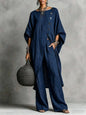 Women's Drop Shoulder Three-Quarter Sleeve Irregular Shirt & Pants Set FitiqueFit