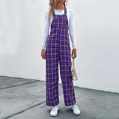 Plaid Spaghetti Straps Casual Jumpsuit Women's Clothing Grayceful LLC