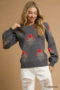 Umgee Single Flower Stem Jacquard Sweater FitiqueFit