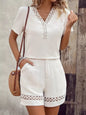 Lace Trim V-Neck Top and Shorts Two-Piece Set New Era Fashion LLc