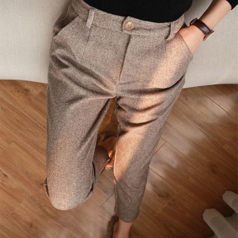 Women's Solid Color Wool-Like Tapered Trousers | Classic Ankle-Length Pants FitiqueFit