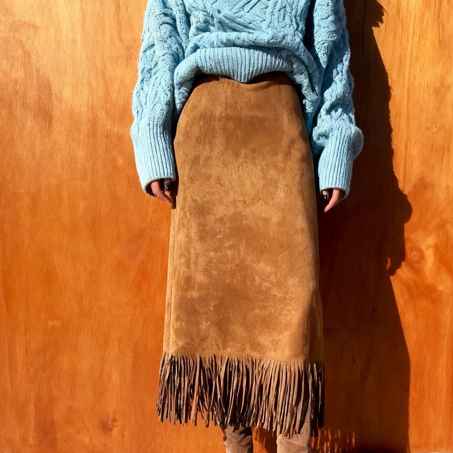 Women's Fashionable Elegant Long Suede Skirt Comfortable Slim Fit Grayceful LLC