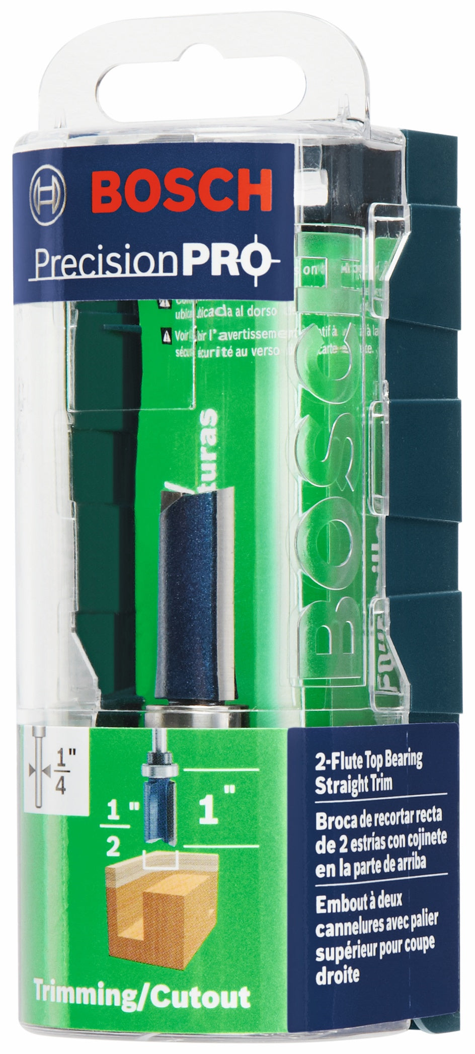BOSCH 85680MC 1/2 In. x 1 In. Carbide-Tipped Double-Flute Top-Bearing Straight Trim Router Bit VM Hardware