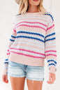 Stripe Eyelet Knit Drop Shoulder Sweater Shop Style & More | Fresh Looks, Everyday Deals & Free Shipping