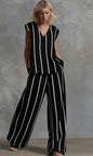 Women’s Sleeveless Striped Top and Full-Length Pants Set FitiqueFit