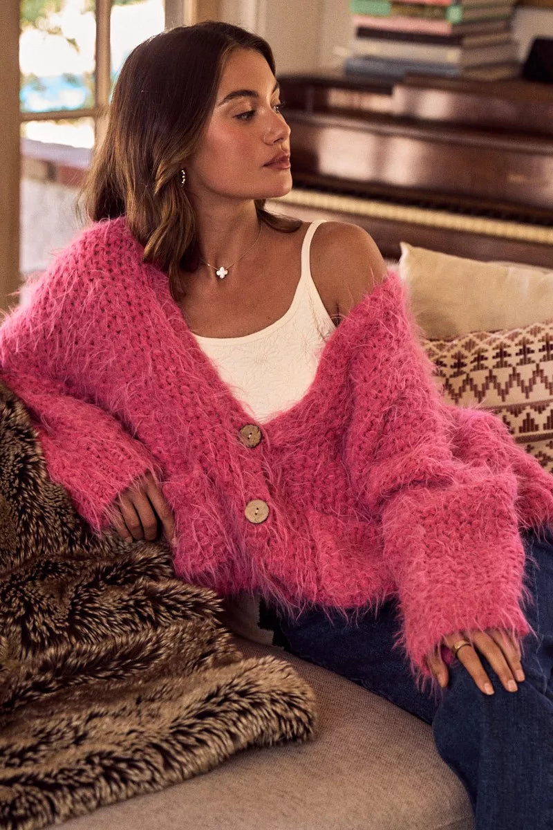 SO ME Soft Touch Hairy Loose Fit Cozy Sweater Cardigan FitiqueFit