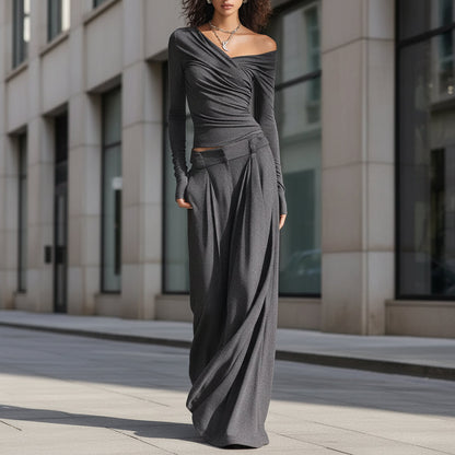 Women's Long-Sleeve Pullover Top & Loose Pants Set – Casual 2-Piece Outfit FitiqueFit