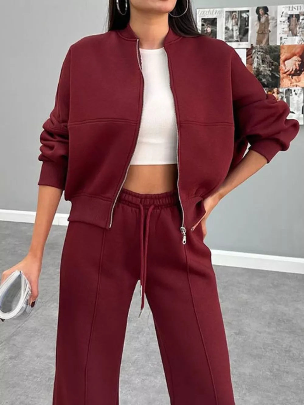 Baseball Collar Zip Up Outerwear and Drawstring Pants Set New Era Fashion LLc