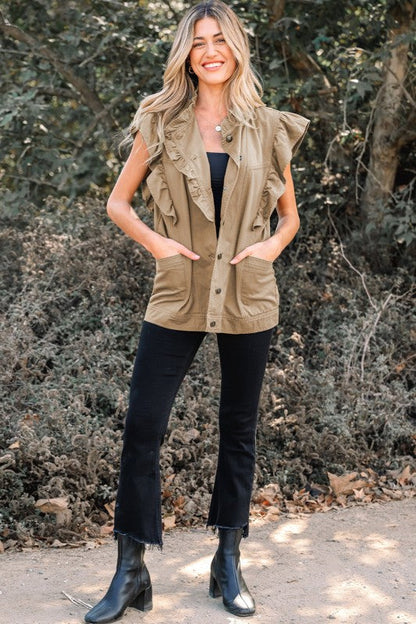 Denim Patchwork Ruffle Sleeve Jacket Vest See size chart under “more details” The Fashion Celestial