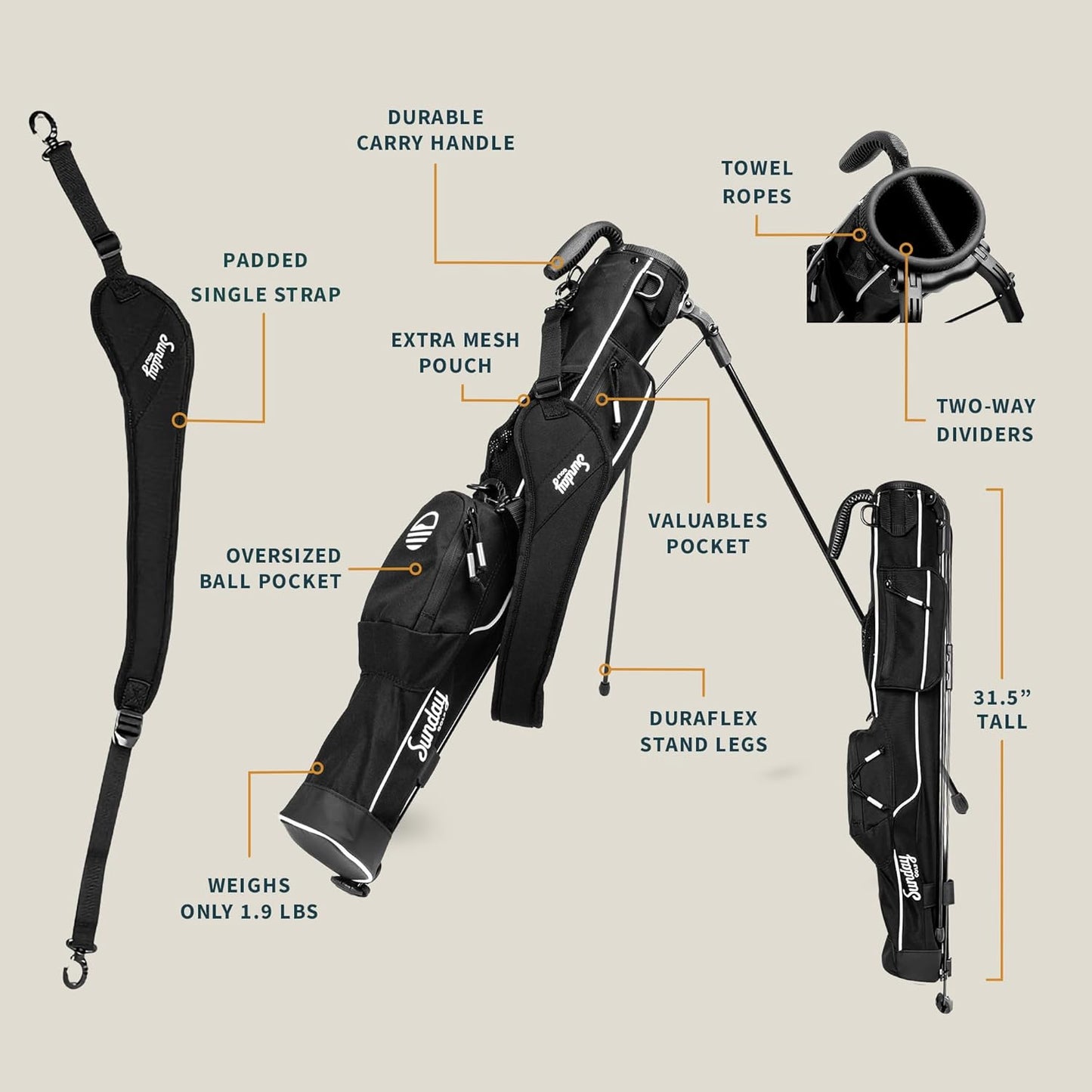 The Original Lightweight  Bag with Stand – Easy to Carry, Durable Pitch & Putt Bag for Driving Range, Par 3 & Executive Courses