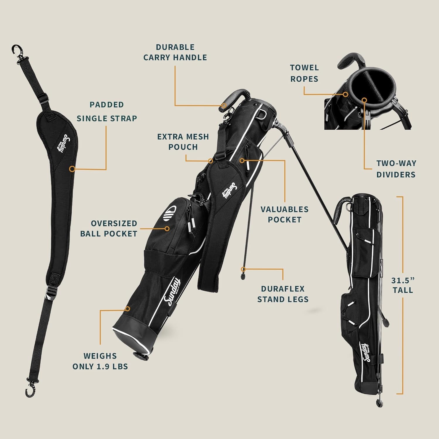 The Original Lightweight  Bag with Stand – Easy to Carry, Durable Pitch & Putt Bag for Driving Range, Par 3 & Executive Courses