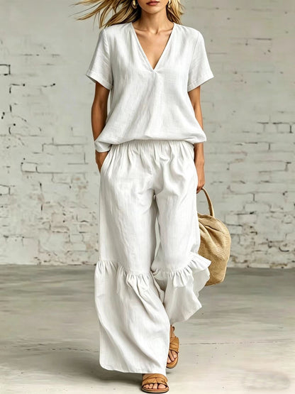 V-Neck Loose Short-Sleeve Top & Pants Set – 7 Colors, S–5XL FitiqueFit