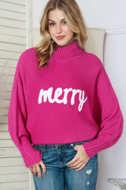 Christmas Merry Embroidered Puff Sleeve Turtleneck Shop Style & More | Fresh Looks, Everyday Deals & Free Shipping