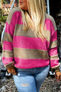 Blue Stripe Color Block PLus Size Drop Shoulder Sweater Garden Naked Curves