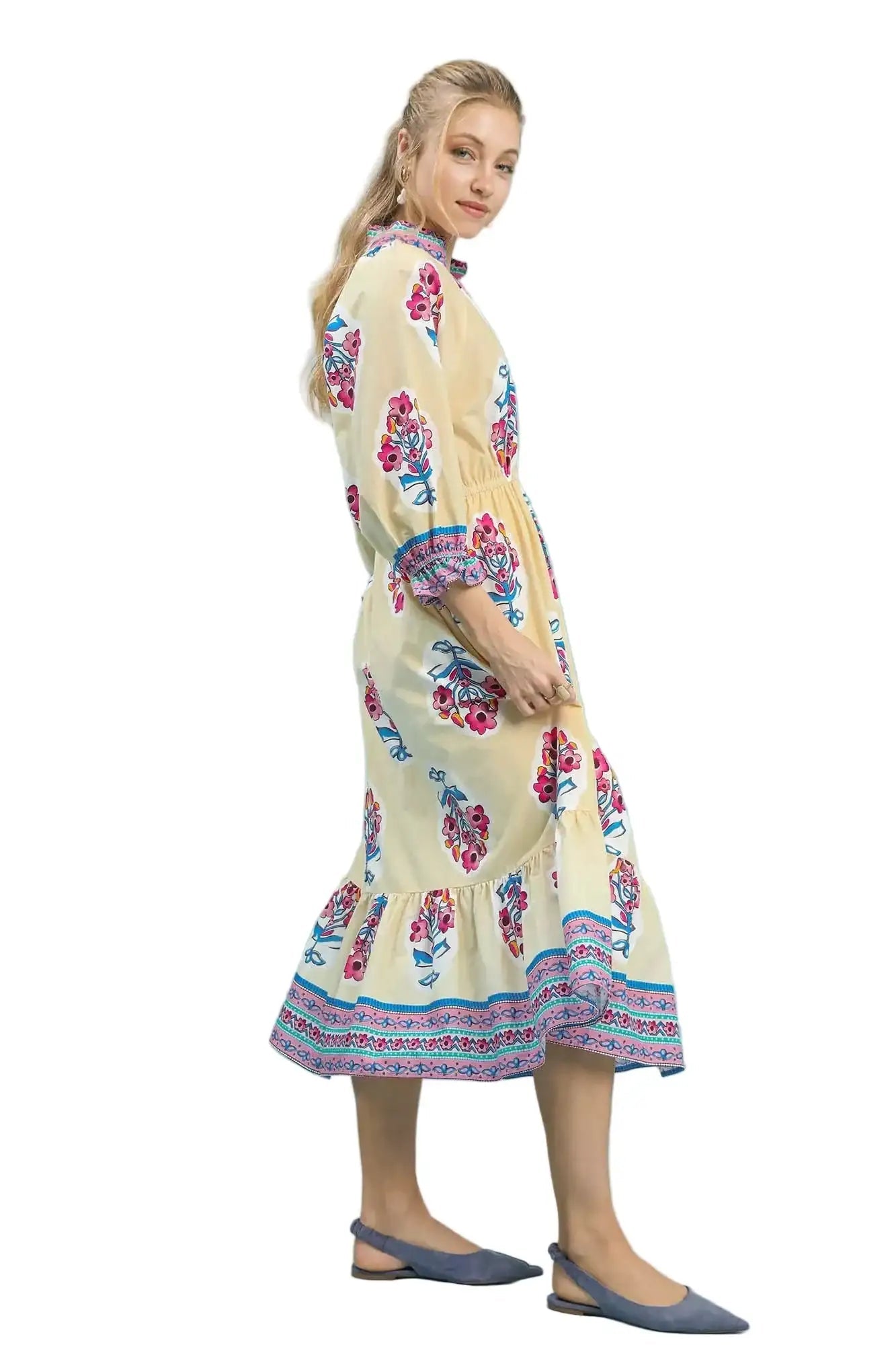 Umgee Flower Patch Border Print Midi Dress West2East Surf