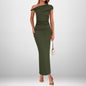Fashion Sexy Solid Color Oblique Shoulder High Waist Dress Grayceful LLC