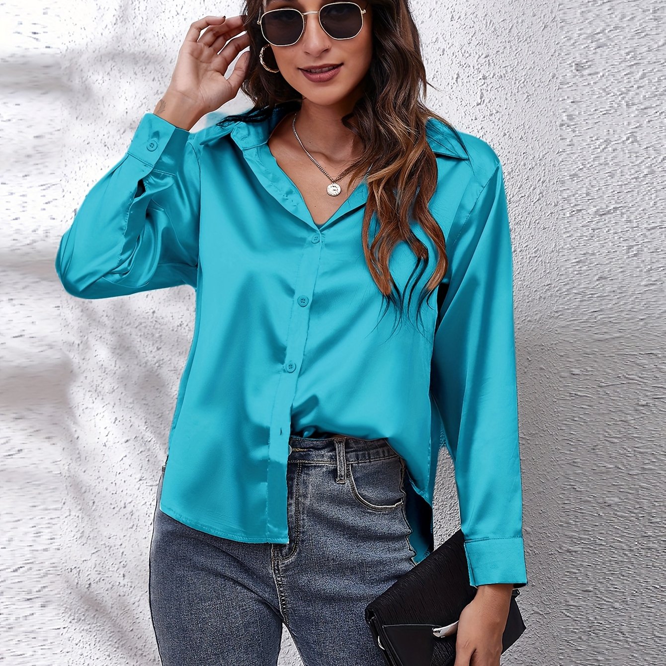 Hot Style In-Kind Shooting Satin Shirt Women'S Satin Imitation Long-Sleeved Shirt New European And American Cross-Border Women'S Clothing NovaCart