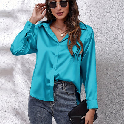 Hot Style In-Kind Shooting Satin Shirt Women'S Satin Imitation Long-Sleeved Shirt New European And American Cross-Border Women'S Clothing NovaCart
