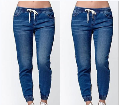Women's Washed Lantern Denim Pants with Drawstring