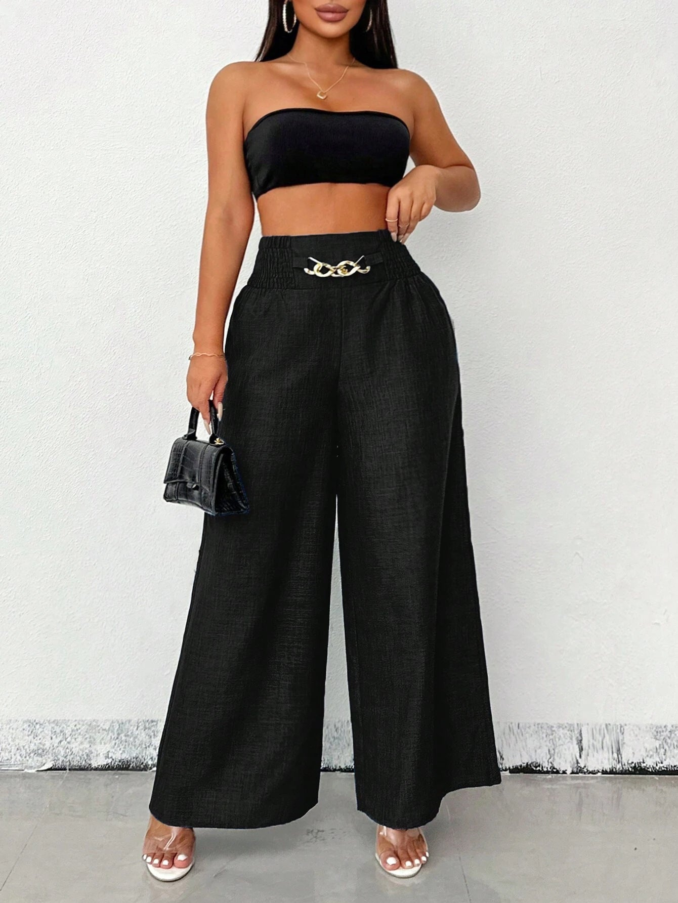 Women's High-Waist Drapey Wide-Leg Pants | Elastic Drawstring 5 Colors FitiqueFit