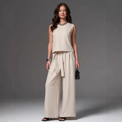 Sleeveless Cotton-Linen Wide-Leg Pants Set – 4 Colors, S–2XL FitiqueFit