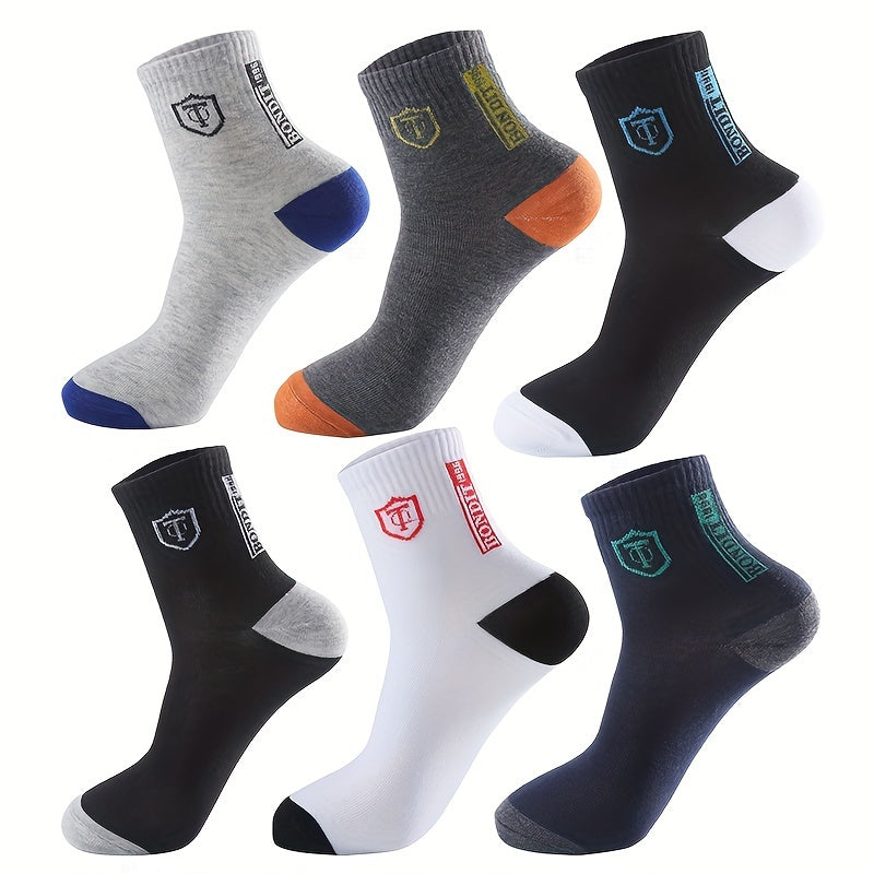 6-Pack Minimalist Casual Letter Mid-Calf Socks, Breathable Business Men's Socks NovaCart