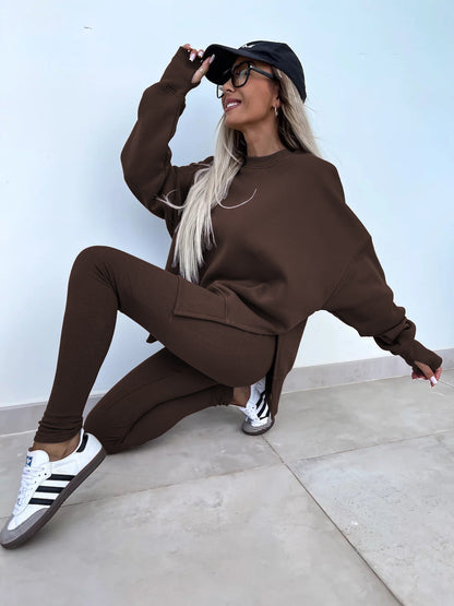 Women’s Casual Sweater Suit – Loose Split Top & Fitted Trousers Set FitiqueFit