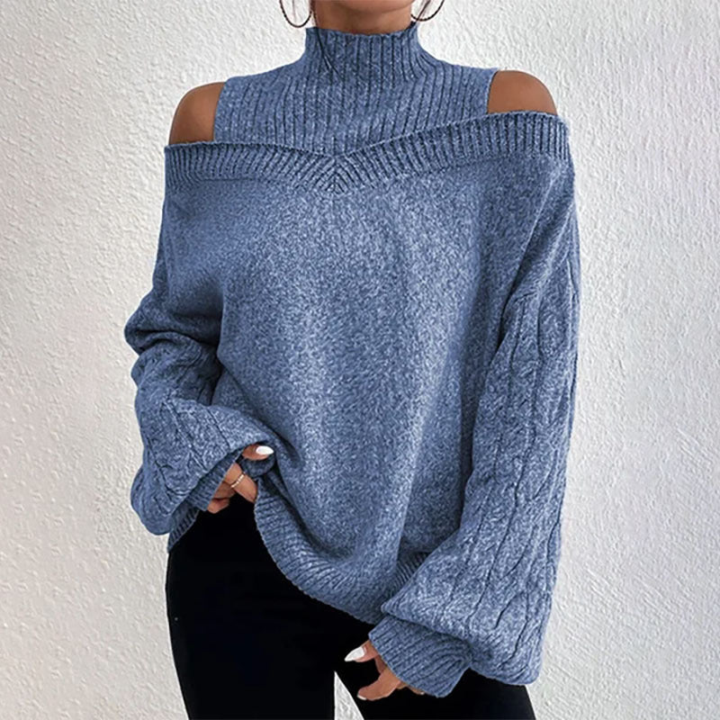 Women’s Elegant Off-Shoulder Turtleneck Sweater — Long Sleeve Knit Top FitiqueFit