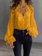 Lace-Panel Puff Sleeve Pleated Ruffle Shirt | Ballet Style FitiqueFit