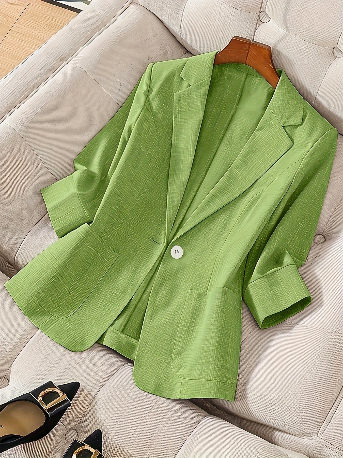 Women's Three-Quarter Sleeve Single-Button Casual Blazer FitiqueFit