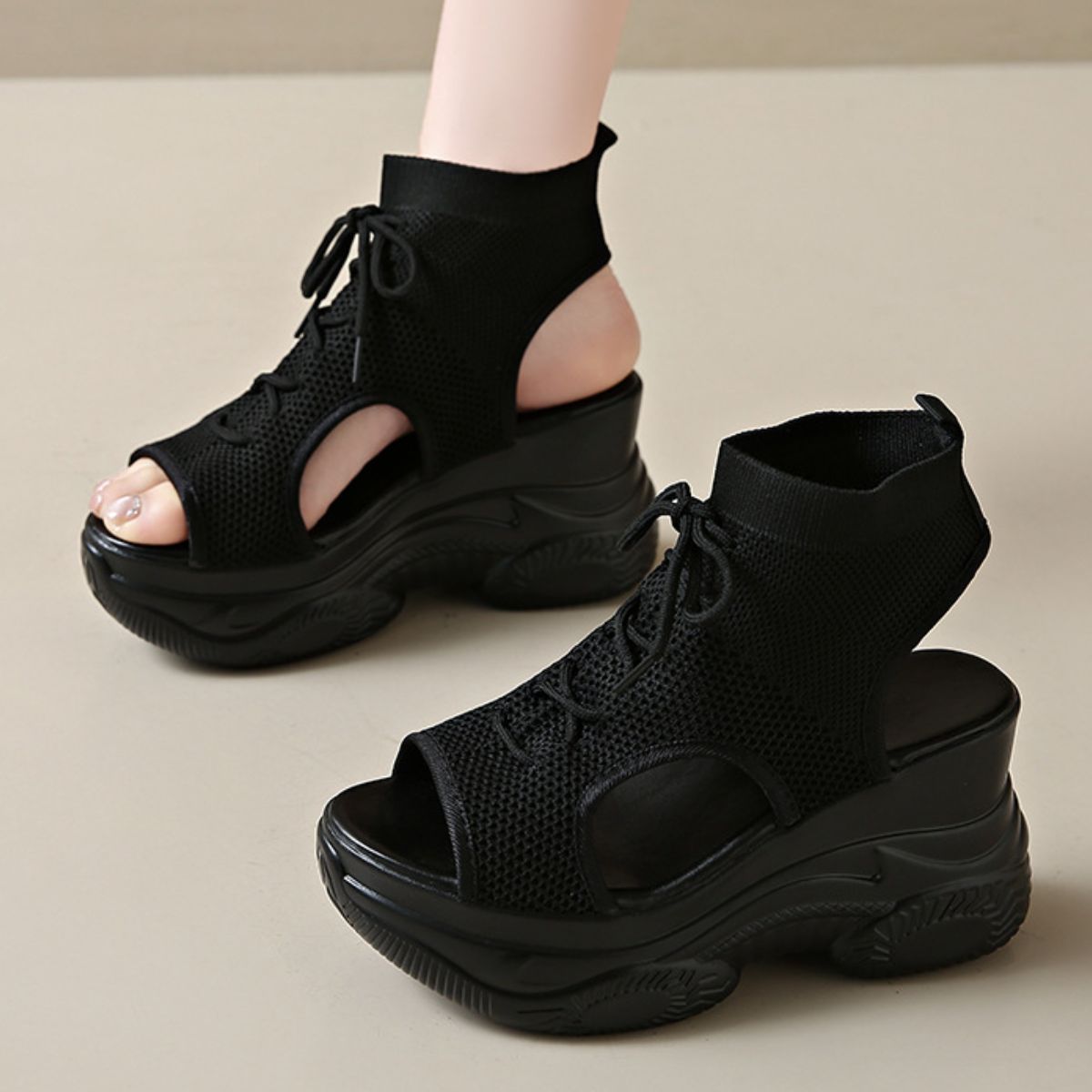 Cutout Mesh Wedge Sandals New Era Fashion LLc