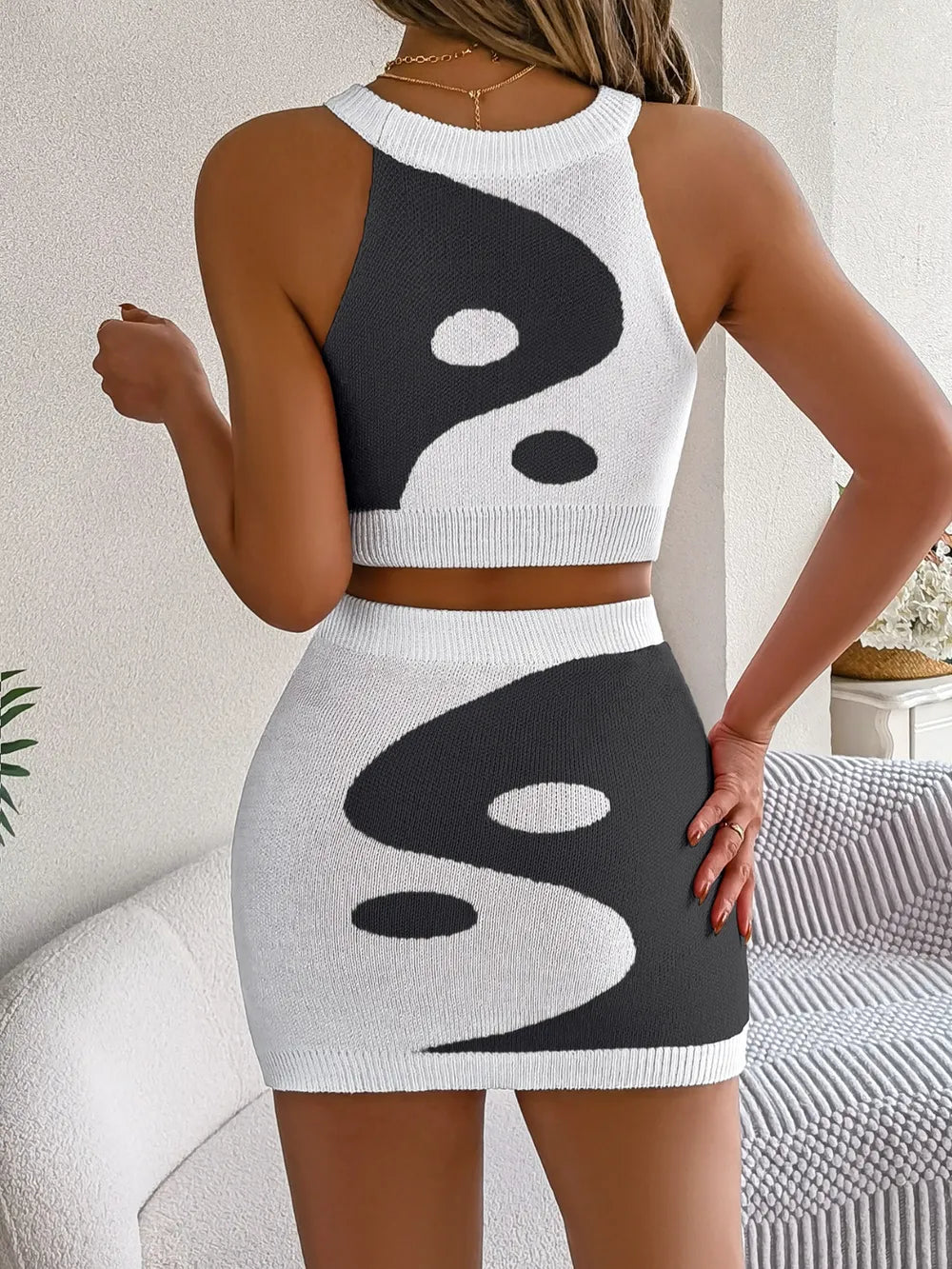 Round Neck Sleeveless Top and Skirt Knit Set See size chart under “more details” The Fashion Celestial